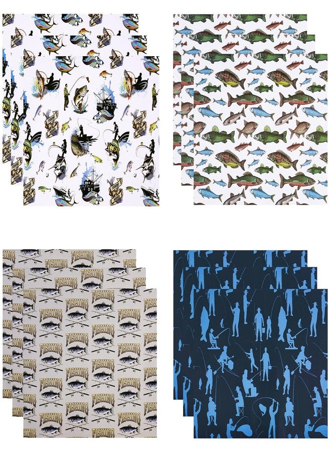 WRAPAHOLIC Fishing Wrapping Paper Sheet - 12 Sheets Folded Flat - Adventure Fishing and Fishhook 4 Design for Angler Fish Themed Birthday - 19.7 Inch X 27.6 Inch Per Sheet - Image 3